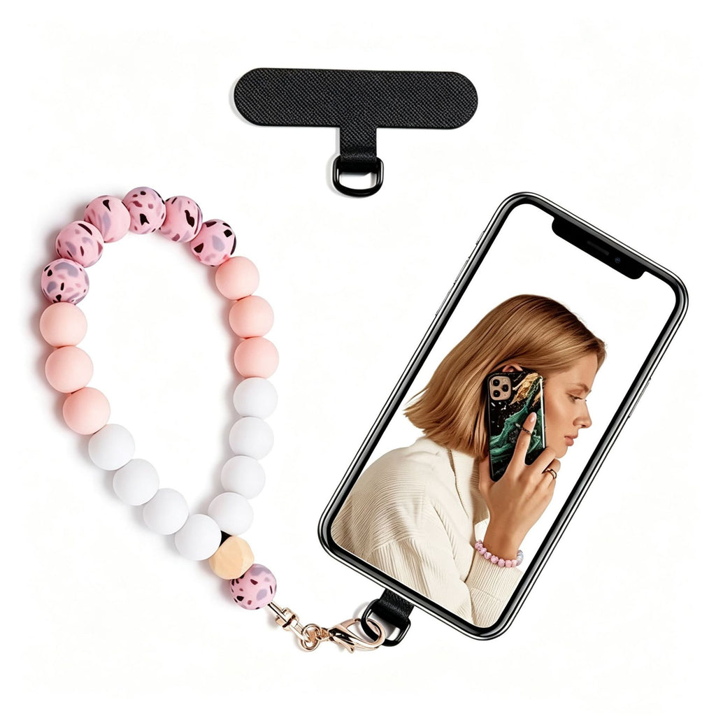 Silicone Bead Phone Wrist Lanyard with Tether Patch - Color_17