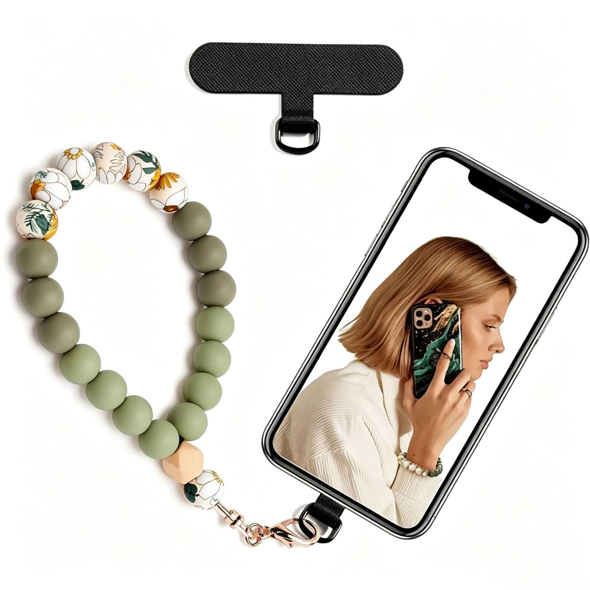 Silicone Bead Phone Wrist Lanyard with Tether Patch - Color_18