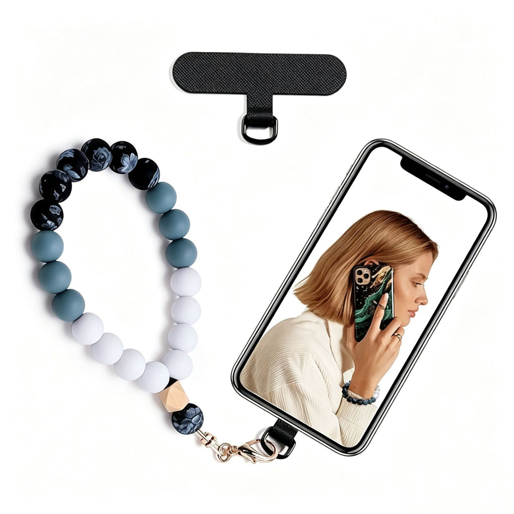 Silicone Bead Phone Wrist Lanyard with Tether Patch - Color_19