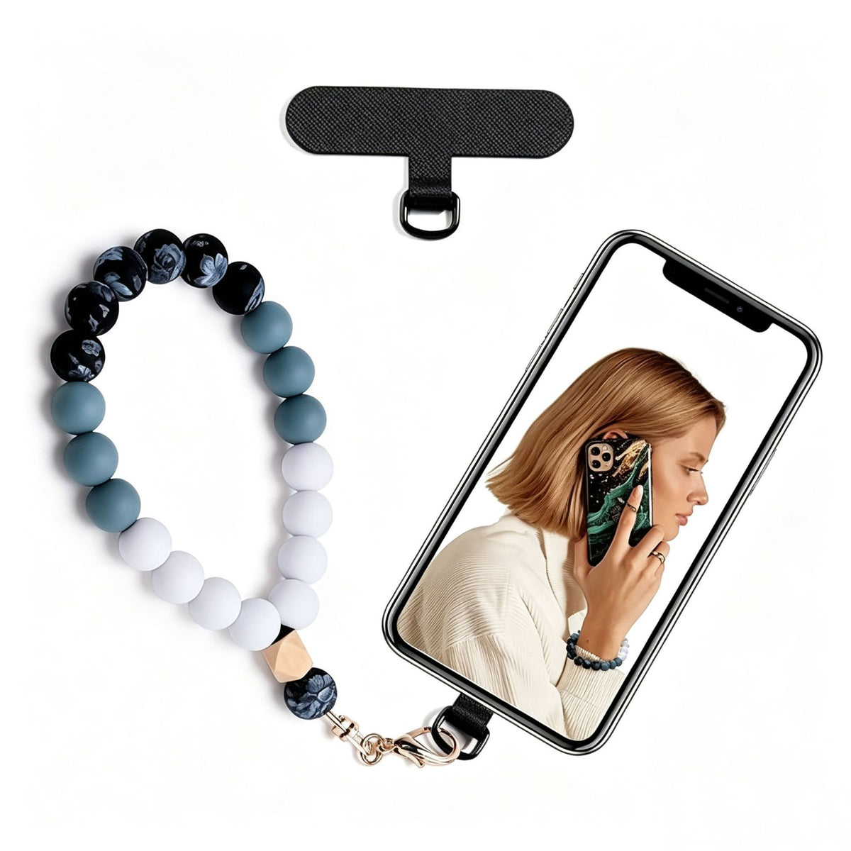 Silicone Bead Phone Wrist Lanyard with Tether Patch - Color_19