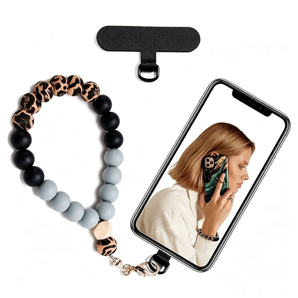 Silicone Bead Phone Wrist Lanyard with Tether Patch - Color_2