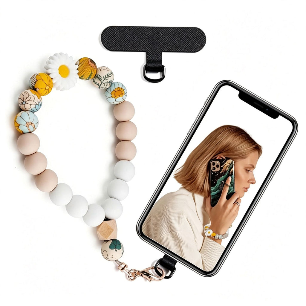 Silicone Bead Phone Wrist Lanyard with Tether Patch - Color_3