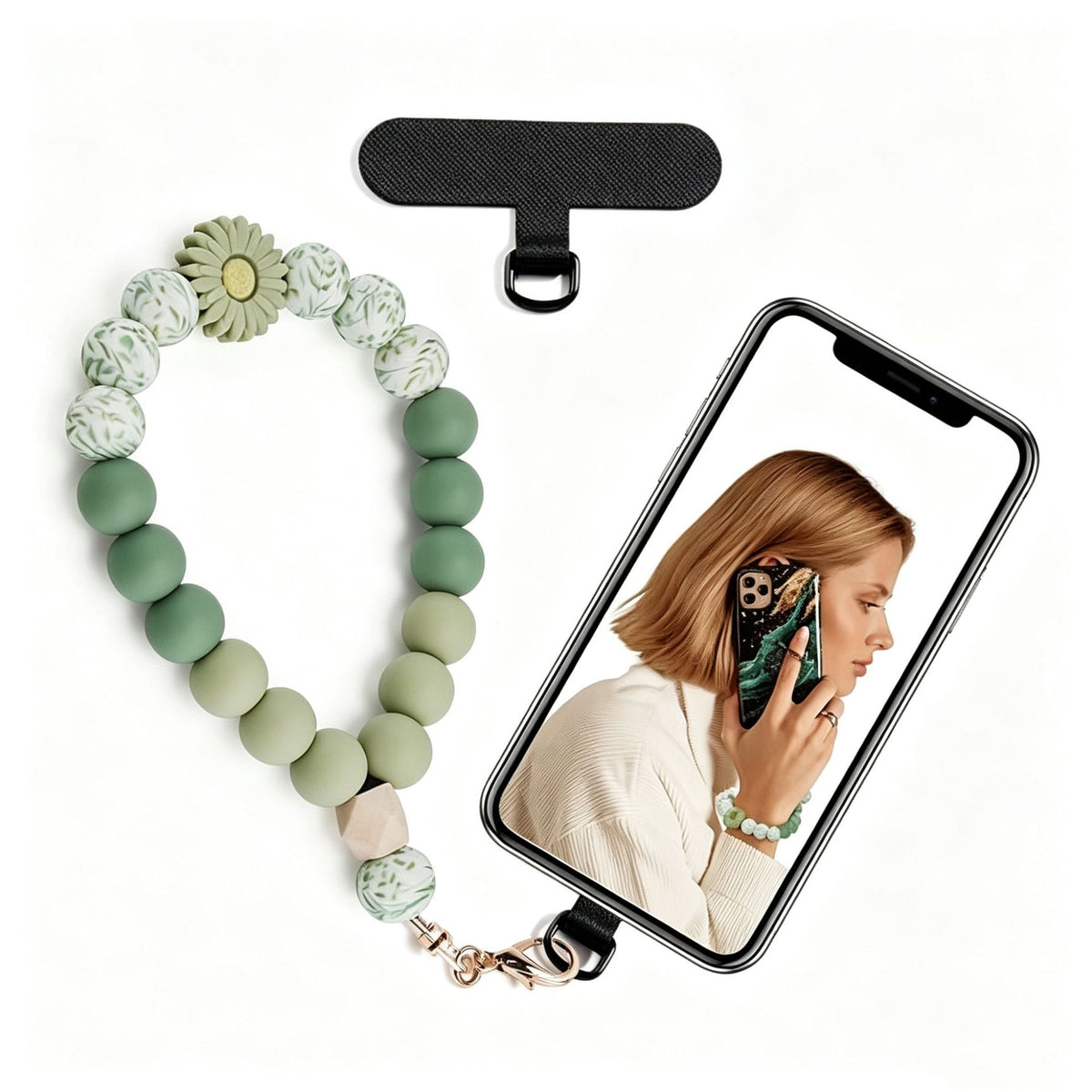 Silicone Bead Phone Wrist Lanyard with Tether Patch - Color_4