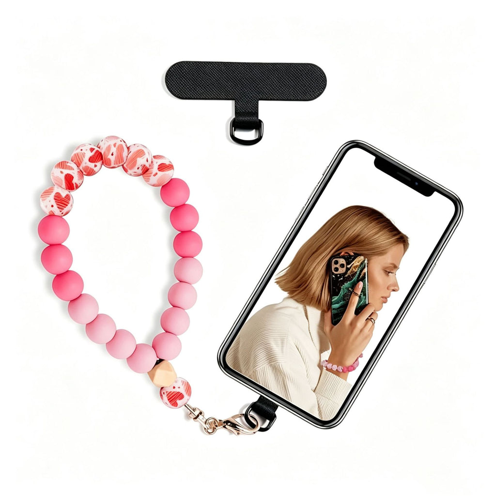 Silicone Bead Phone Wrist Lanyard with Tether Patch - Color_5