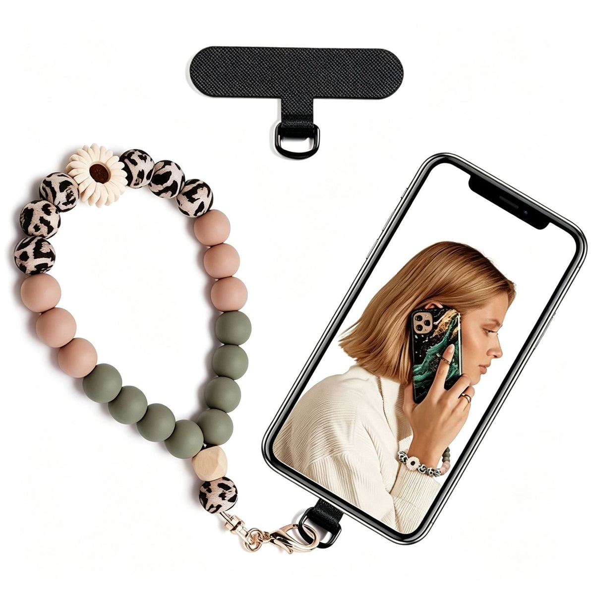 Silicone Bead Phone Wrist Lanyard with Tether Patch - Color_7