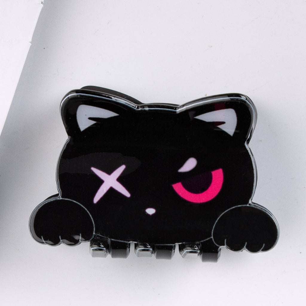 Cartoon Cat Face Claw Hair Clip - Black