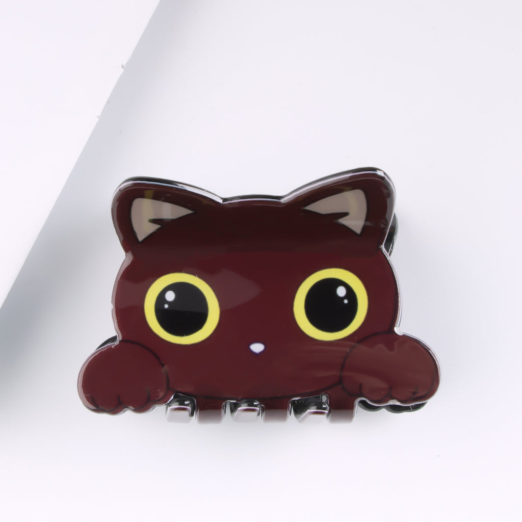 Cartoon Cat Face Claw Hair Clip - Brown