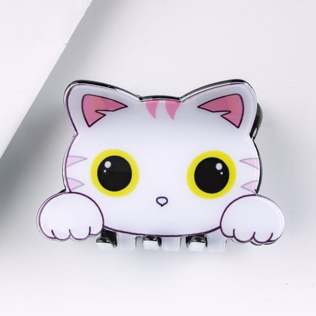 Cartoon Cat Face Claw Hair Clip - White