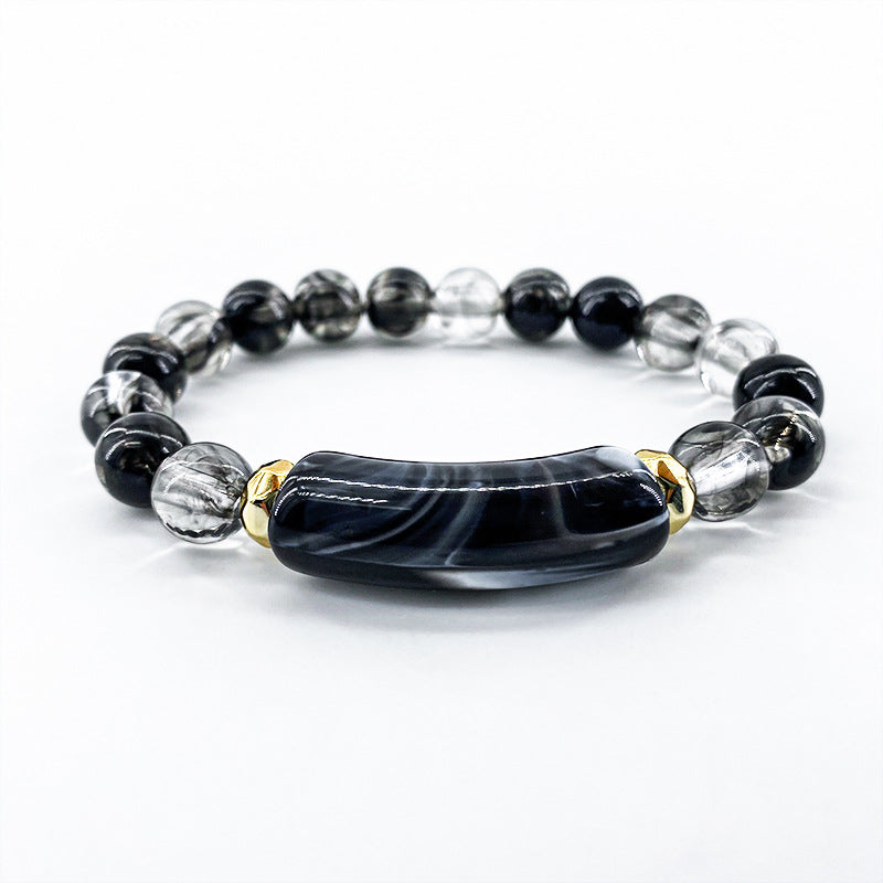 Beaded Necklace with Curved Bar Centerpiece - Black