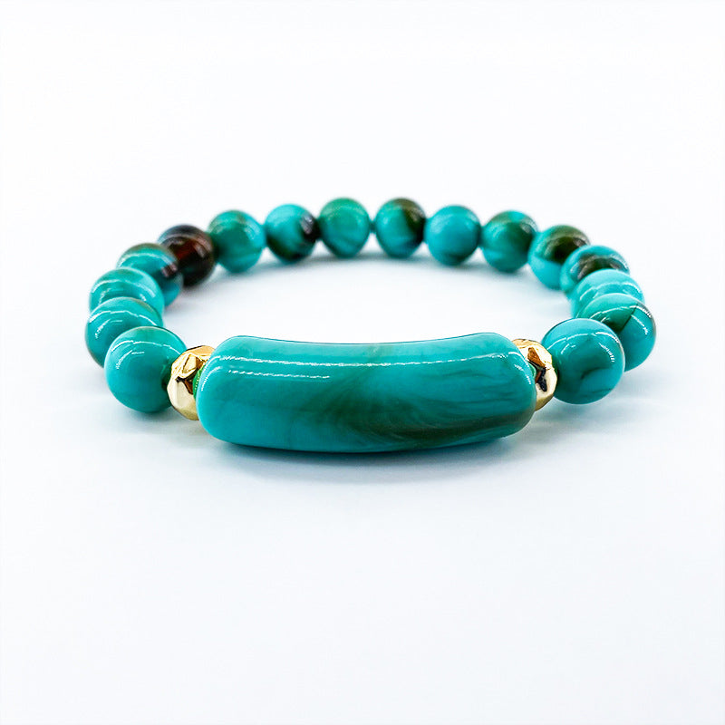 Beaded Necklace with Curved Bar Centerpiece - Blue