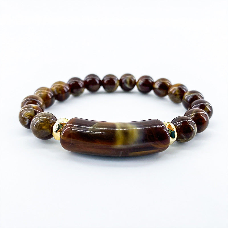 Beaded Necklace with Curved Bar Centerpiece - Coffee