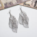 Layered Filigree Leaf Drop Earrings - black