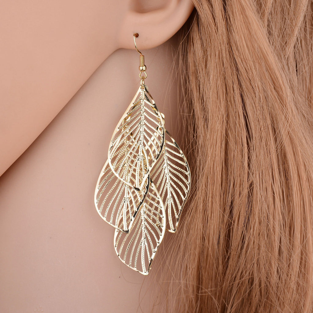 Layered Filigree Leaf Drop Earrings