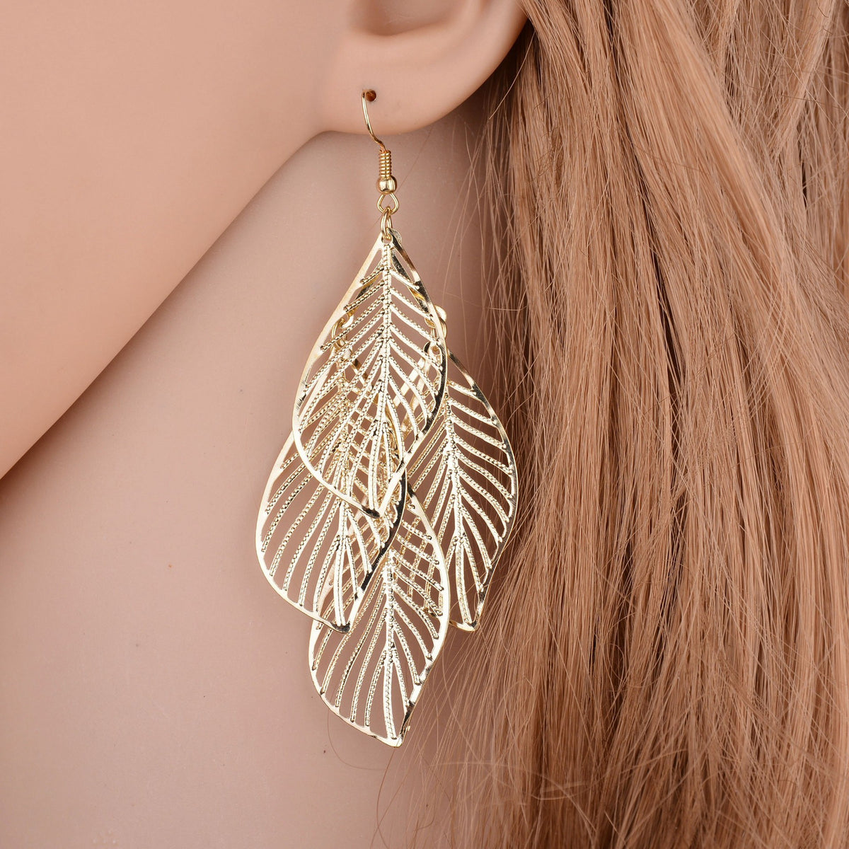 Layered Filigree Leaf Drop Earrings
