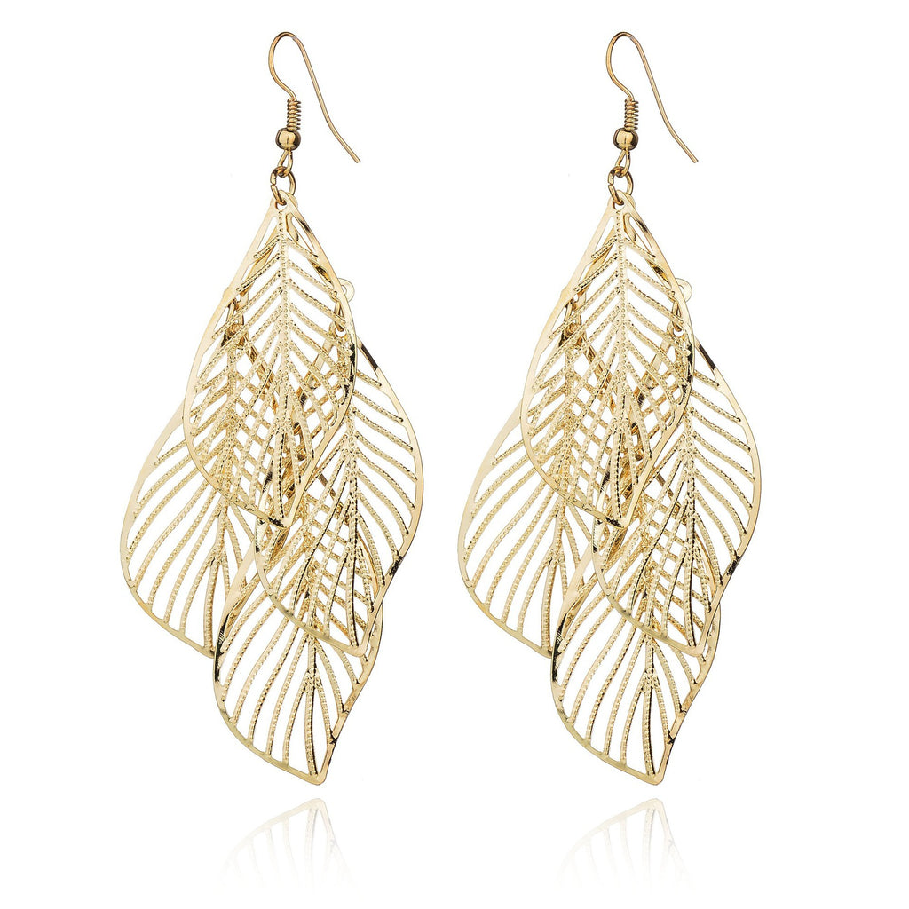 Layered Filigree Leaf Drop Earrings - view 2