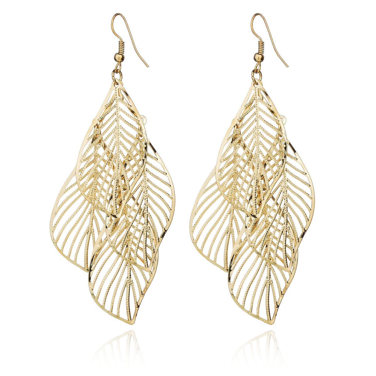 Layered Filigree Leaf Drop Earrings - view 2