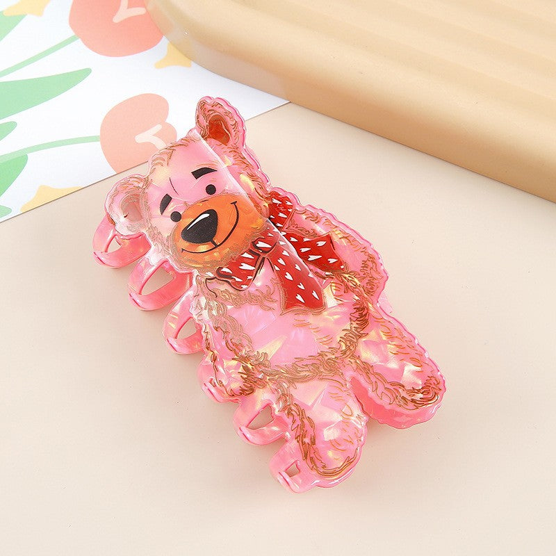 Glitter Teddy Bear Hair Claw Clip - Pink