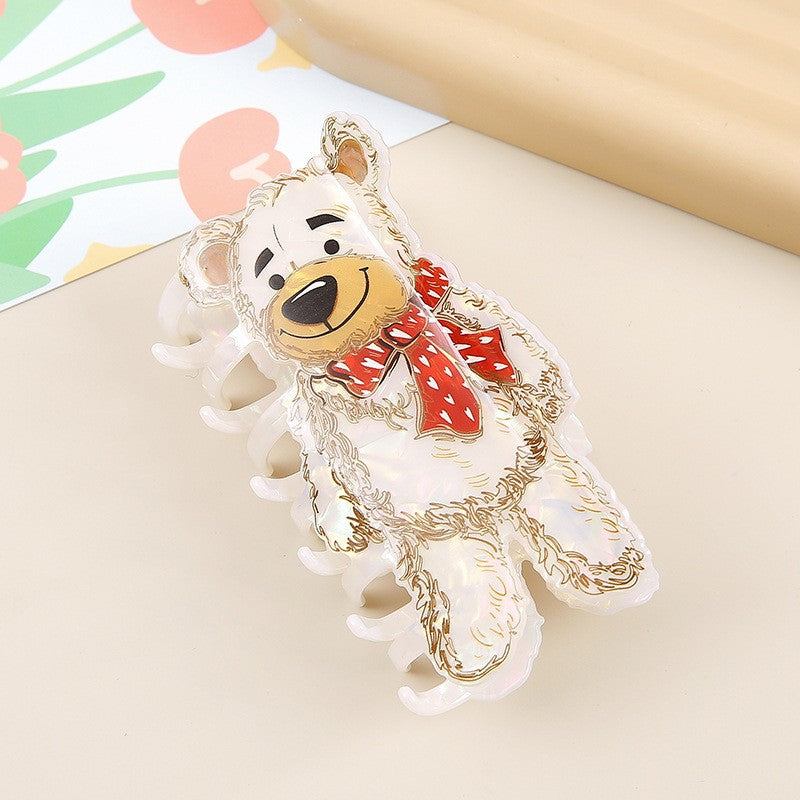 Glitter Teddy Bear Hair Claw Clip - White