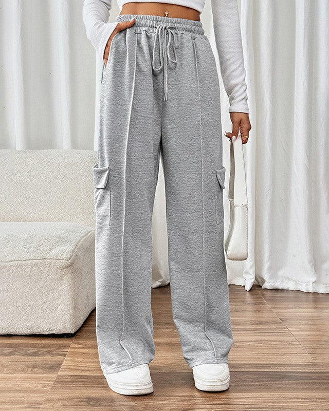 Wide Leg Cargo Pocket Sweatpants - Gray