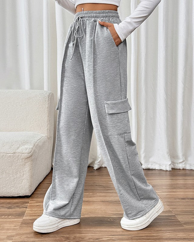 Wide Leg Cargo Pocket Sweatpants - Gray - 2
