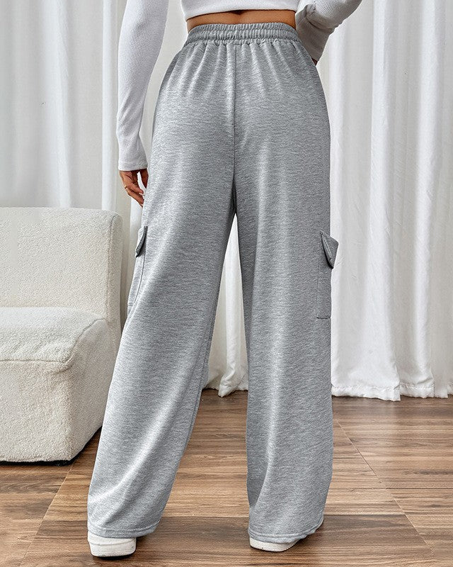 Wide Leg Cargo Pocket Sweatpants - Gray - 3