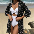 Ditsy Daisy Open Front Beach Kimono - Black