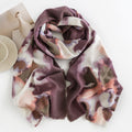 Watercolour Print Lightweight Long Scarf - Wine-Red