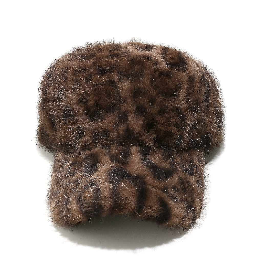 Faux Fur Leopard Print Baseball Cap - Brown - 1