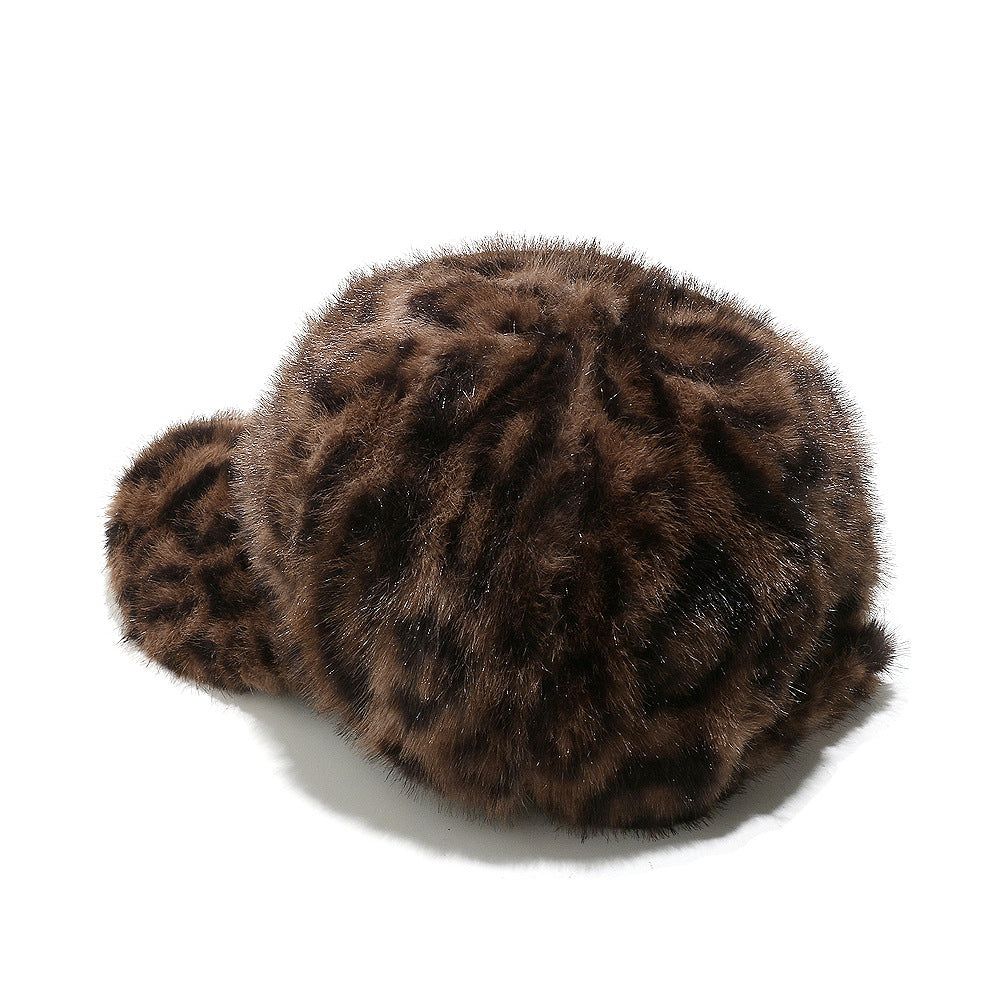 Faux Fur Leopard Print Baseball Cap - Brown - 2
