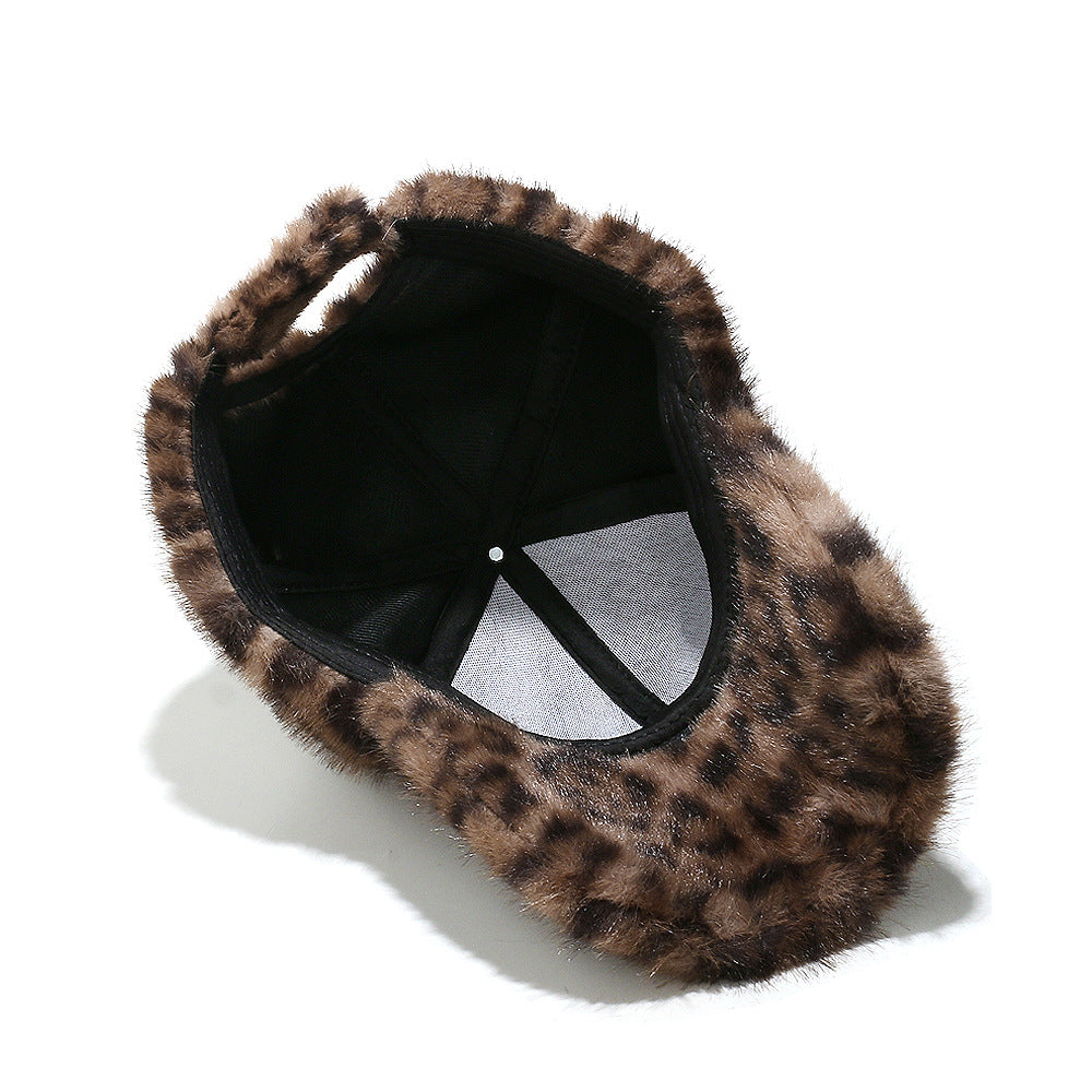 Faux Fur Leopard Print Baseball Cap - Brown - 3
