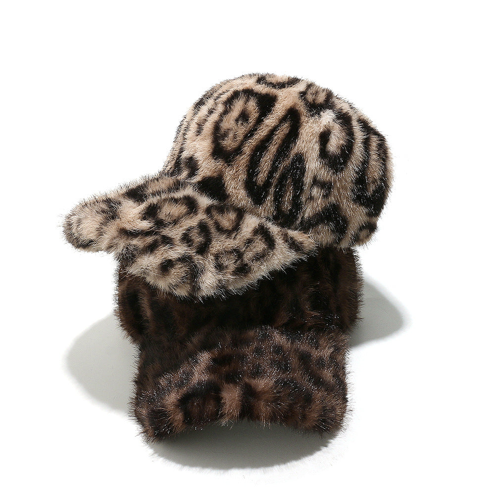 Faux Fur Leopard Print Baseball Cap - Brown - 4
