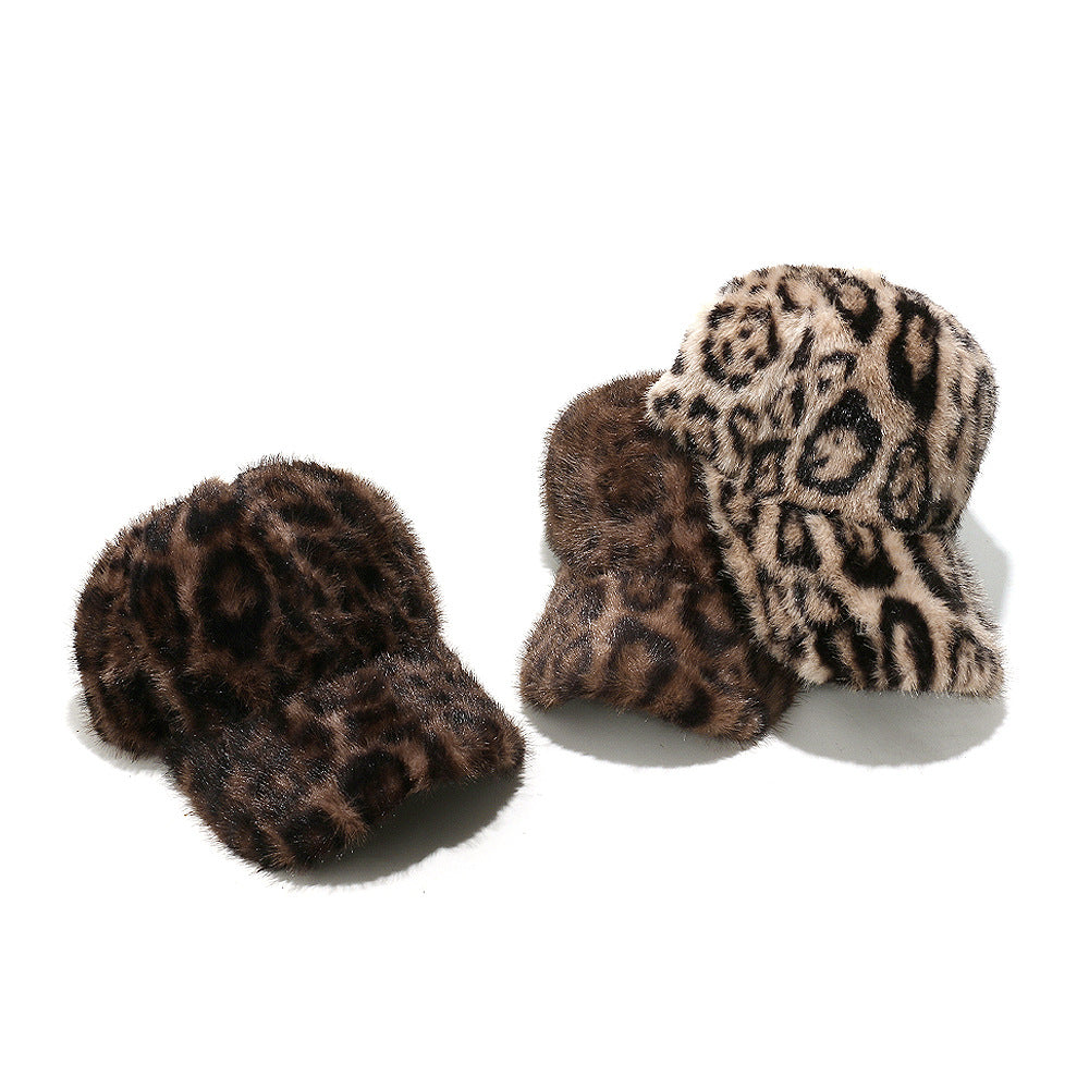 Faux Fur Leopard Print Baseball Cap - Brown - 5
