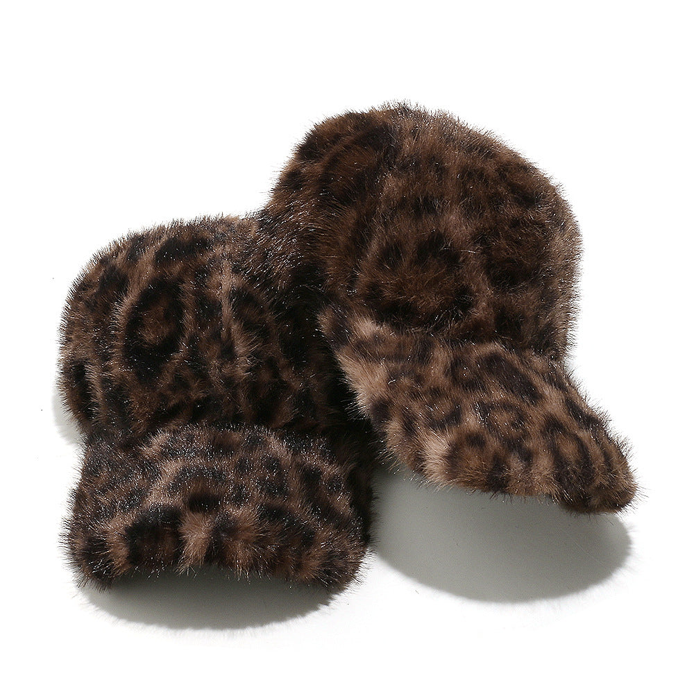 Faux Fur Leopard Print Baseball Cap - Brown - 6