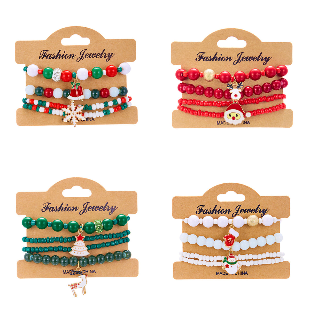 Festive Beaded Charm Bracelet Set