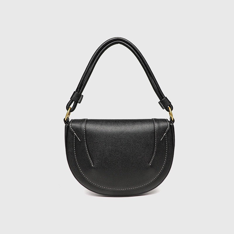Structured Half Moon Saddle Bag with Three Straps - Black