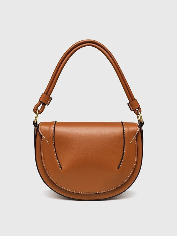 Structured Half Moon Saddle Bag with Three Straps - Cognac