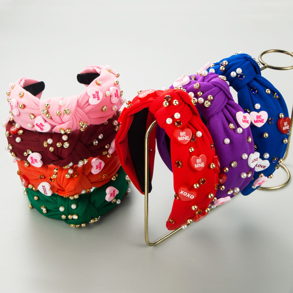 Candy Heart Pearl Studded Knot Headband