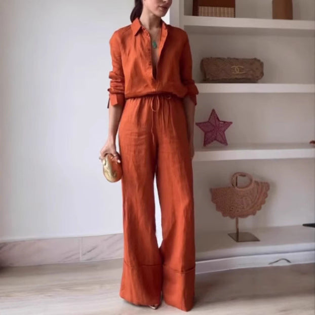 Textured Shirt and Wide Leg Trouser Set