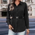 Belted Longline Button Down Shirt - Black