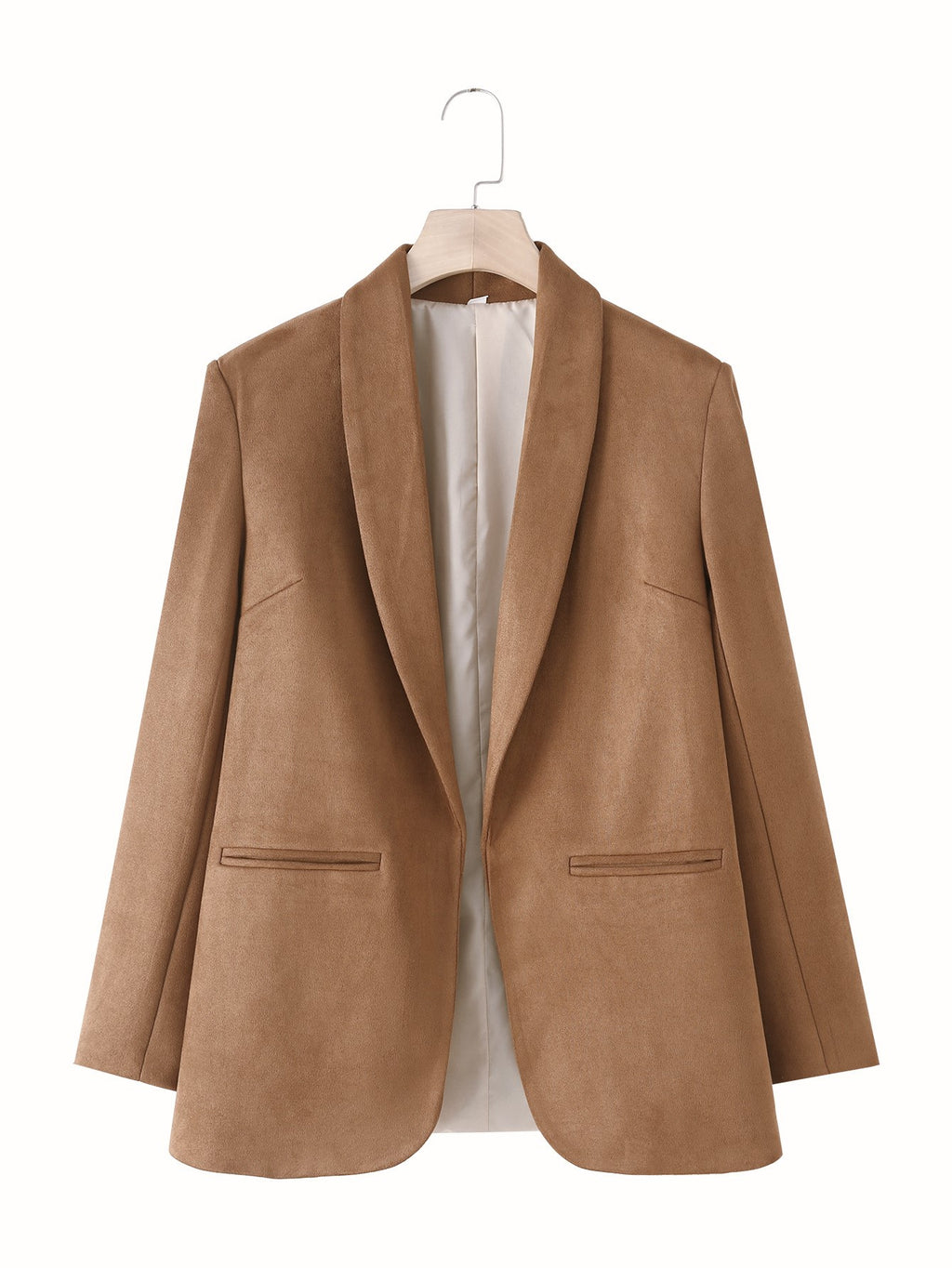 Faux Suede Shawl Collar Blazer - Brown - 1
