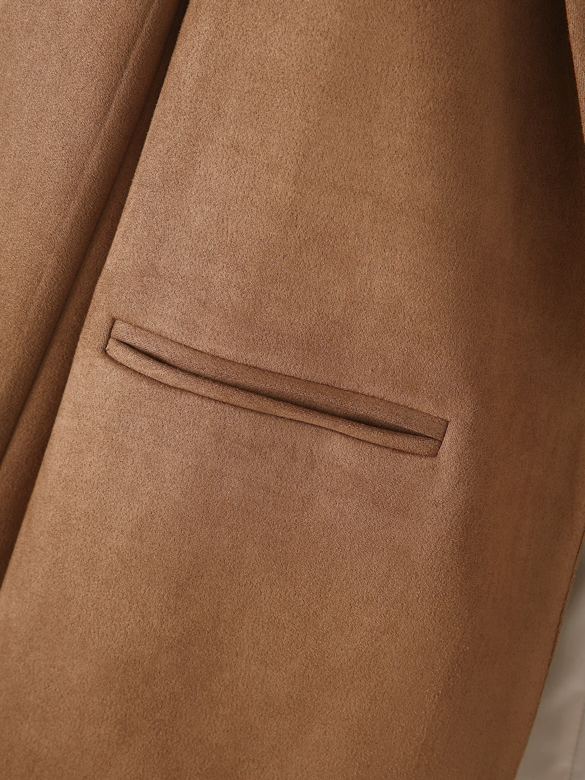 Faux Suede Shawl Collar Blazer - Brown - 4
