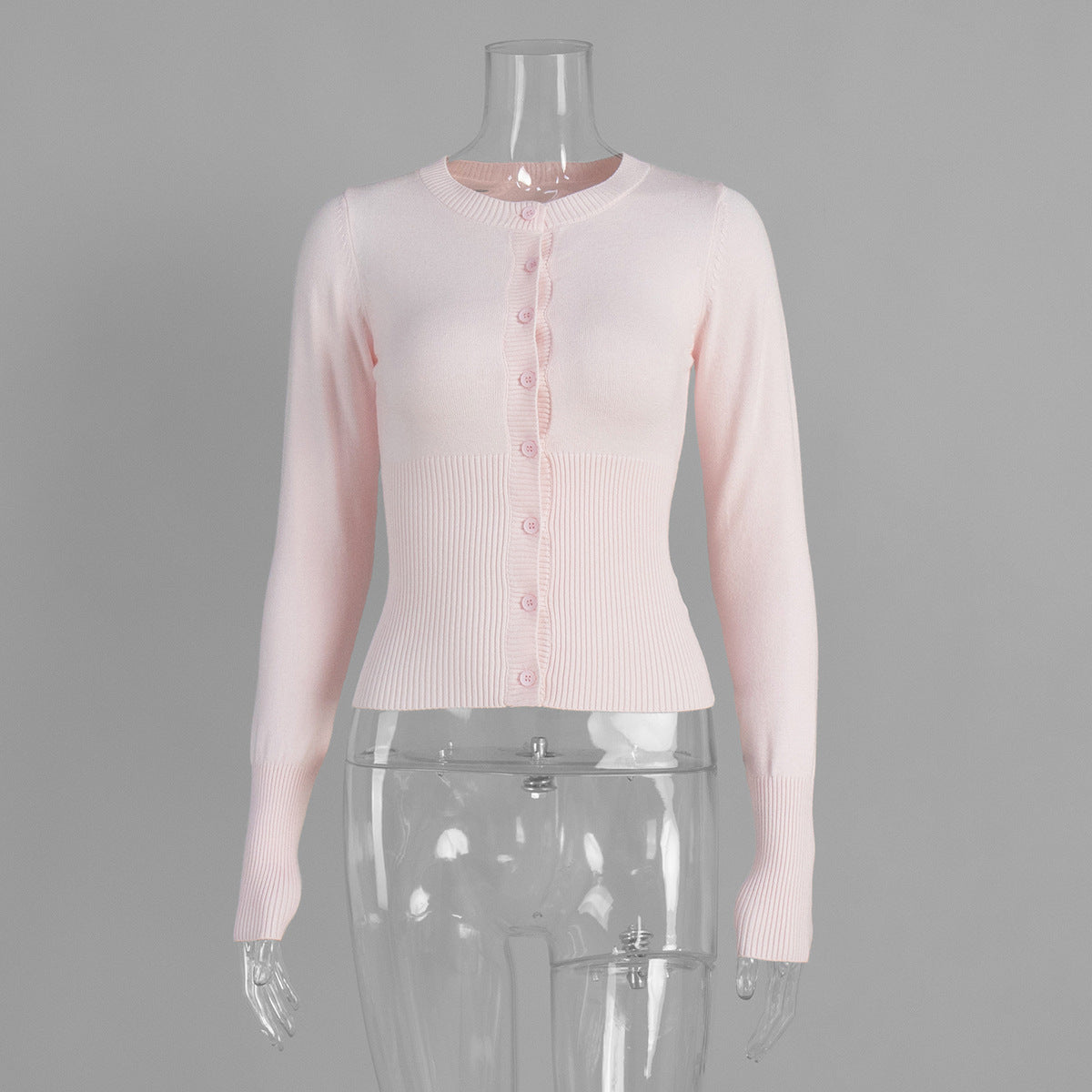 Slim Fit Ribbed Button Front Cardigan - Pink