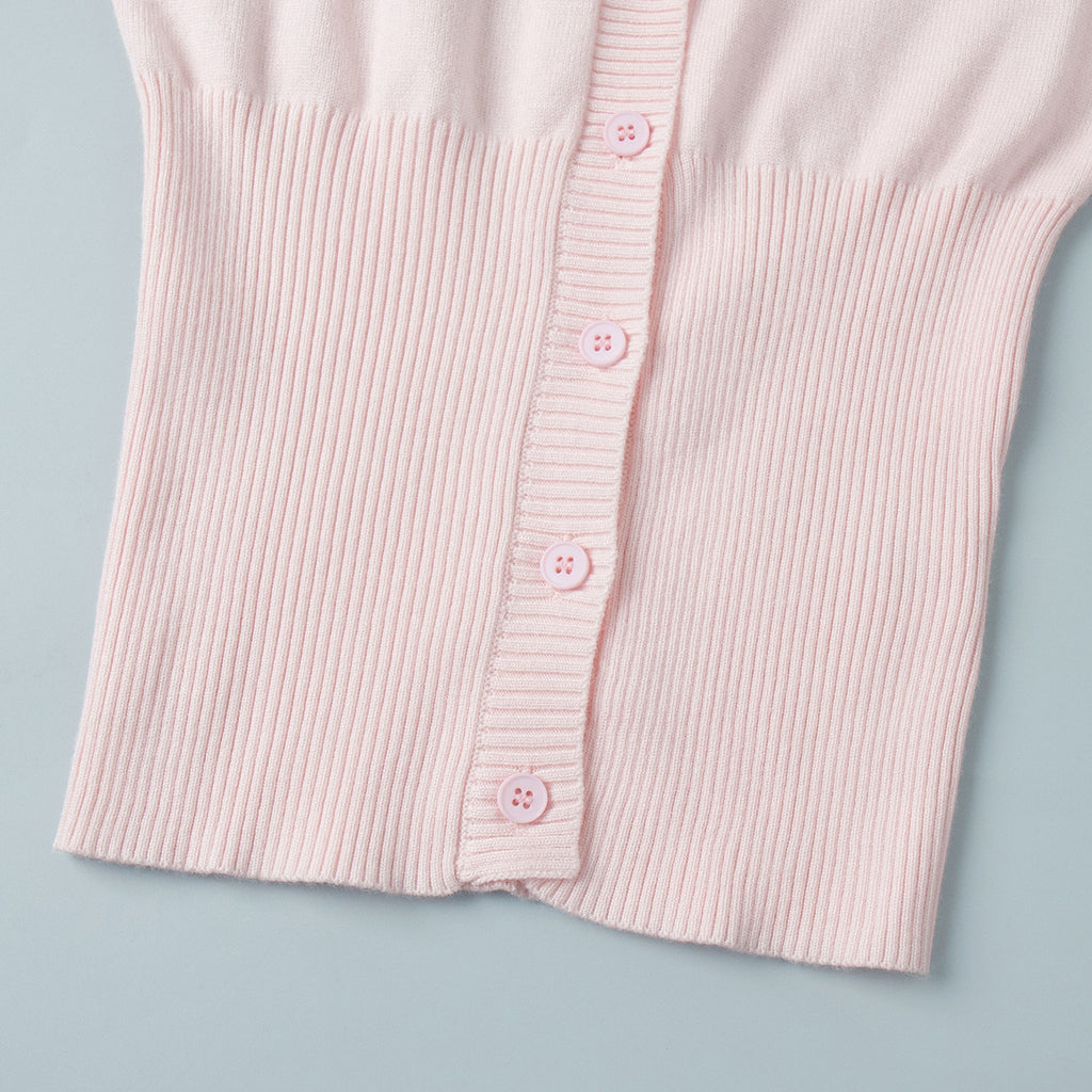 Slim Fit Ribbed Button Front Cardigan - Pink - 3