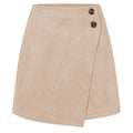 Buttoned Faux Suede Wrap Mini Skirt - Beige