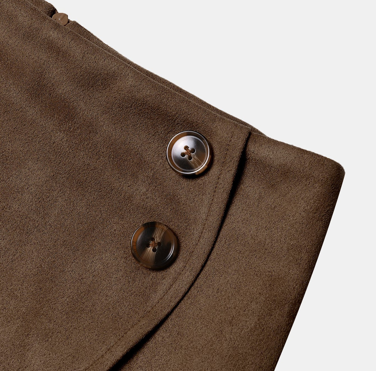 Buttoned Faux Suede Wrap Mini Skirt - Brown - 3