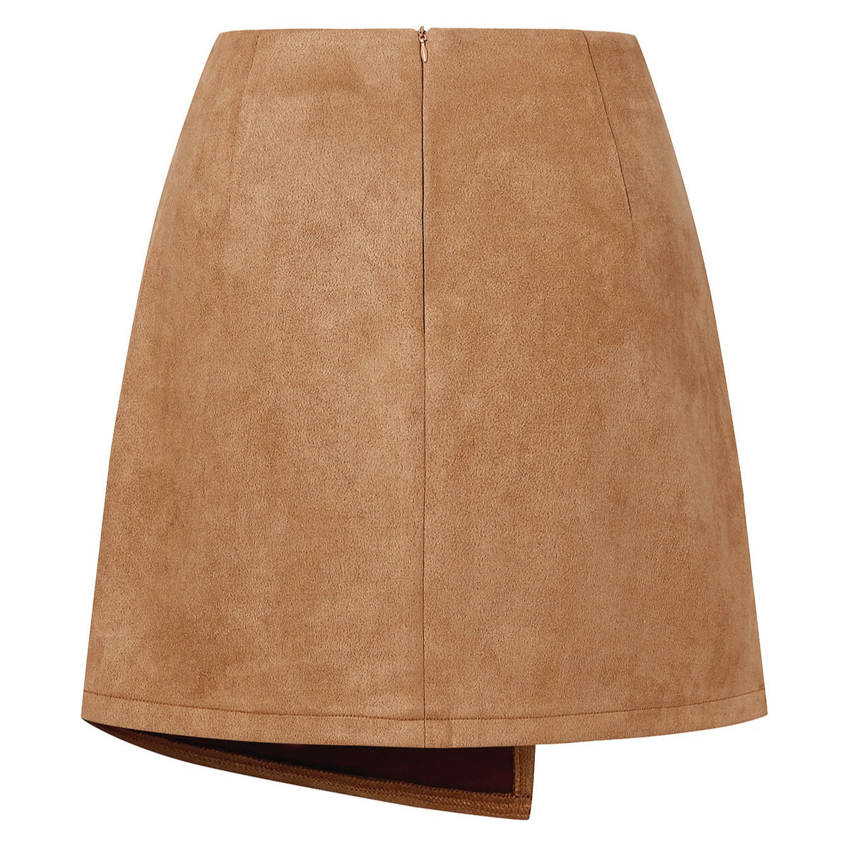Buttoned Faux Suede Wrap Mini Skirt - Camel - 1