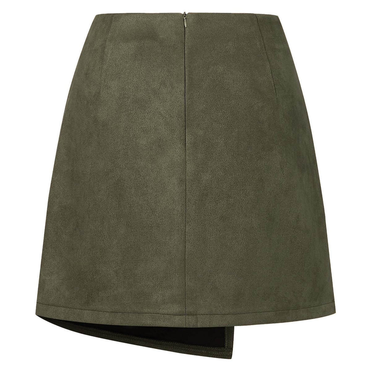 Buttoned Faux Suede Wrap Mini Skirt - Green - 1