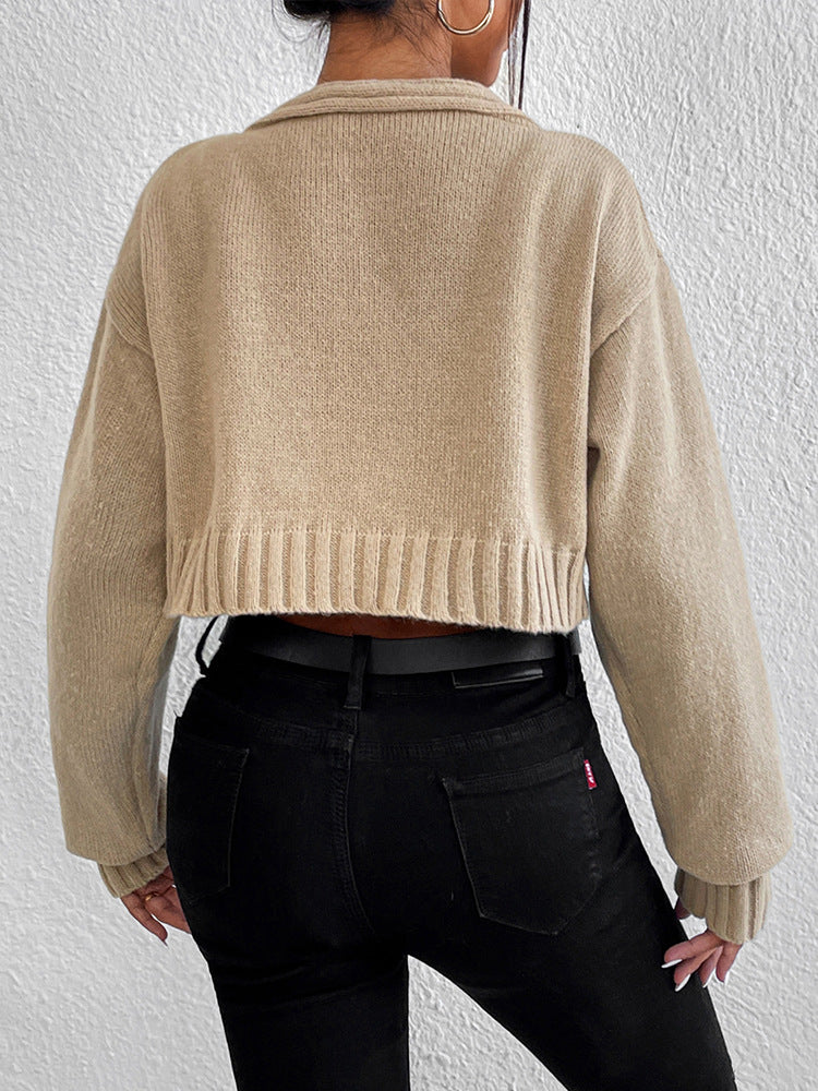 Cropped Knit Tank Cardigan Set - Khaki - 4