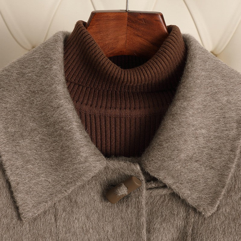 Brushed Wool Toggle Button Long Swing Coat