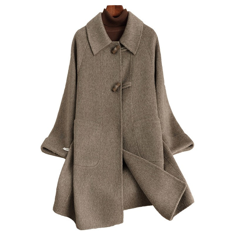Brushed Wool Toggle Button Long Swing Coat